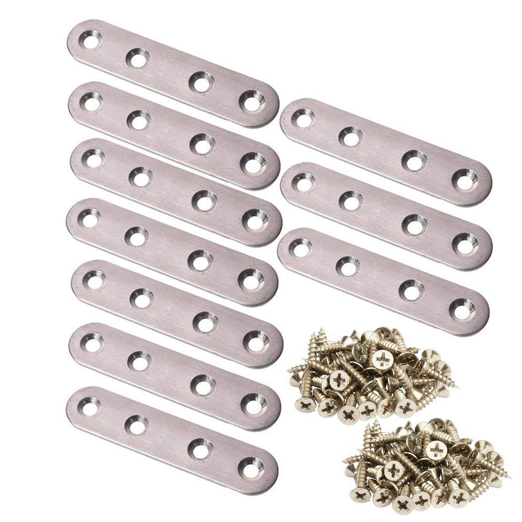 SamIdea 10Count SUS-304 Stainless Steel Straight Support Shelf Repair Fixing Brackets with 4 Install Holes,with 40Pcs Stainless Steel Screws