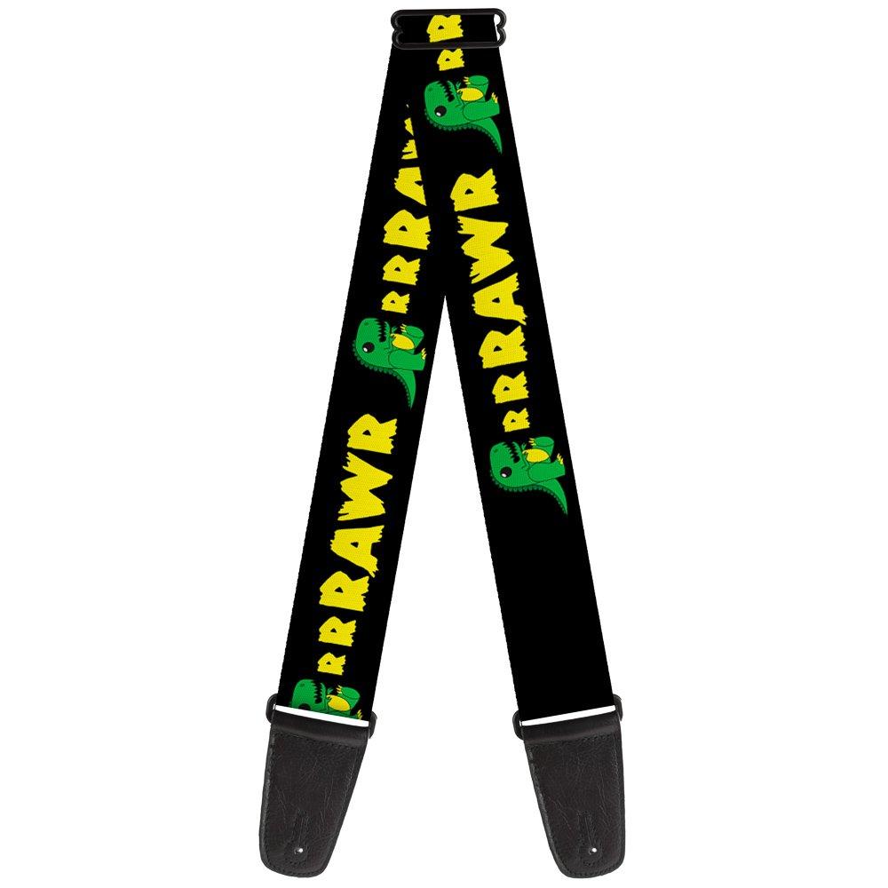 Guitar Strap Rrrawr Dinosaur Black Green Yellow 2 Inches Wide