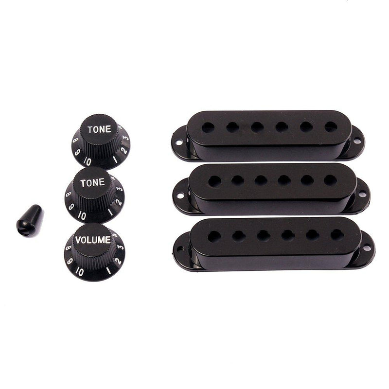OULII Strat Guitar Pickup Covers Knobs Switch Tip Set for Fender Stratocaster Replacement Accessory Kit Black