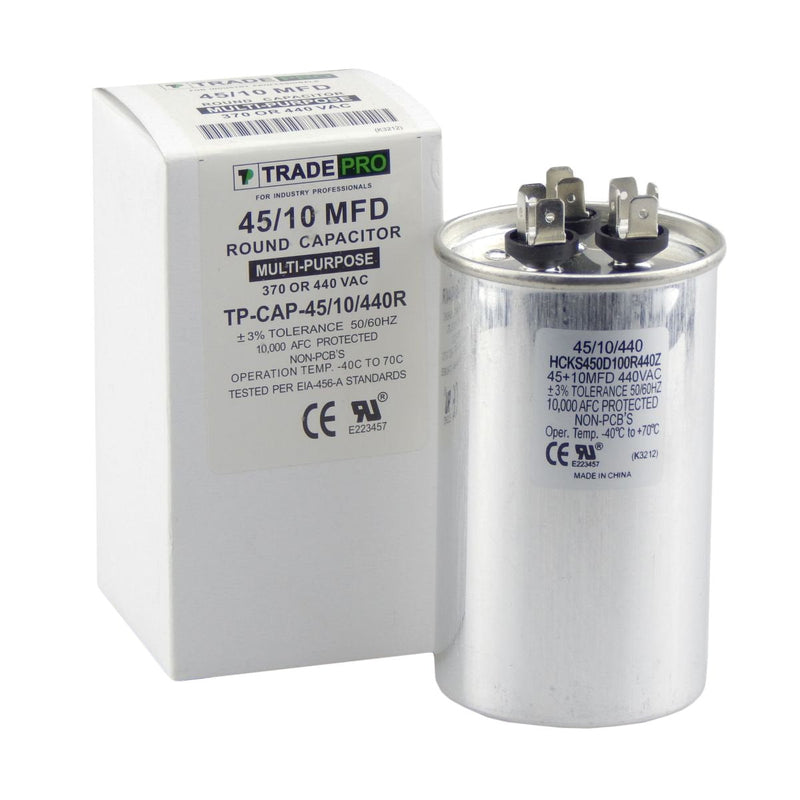 TradePro 45/10 MFD 370/440 Volt Round Dual Run Capacitor