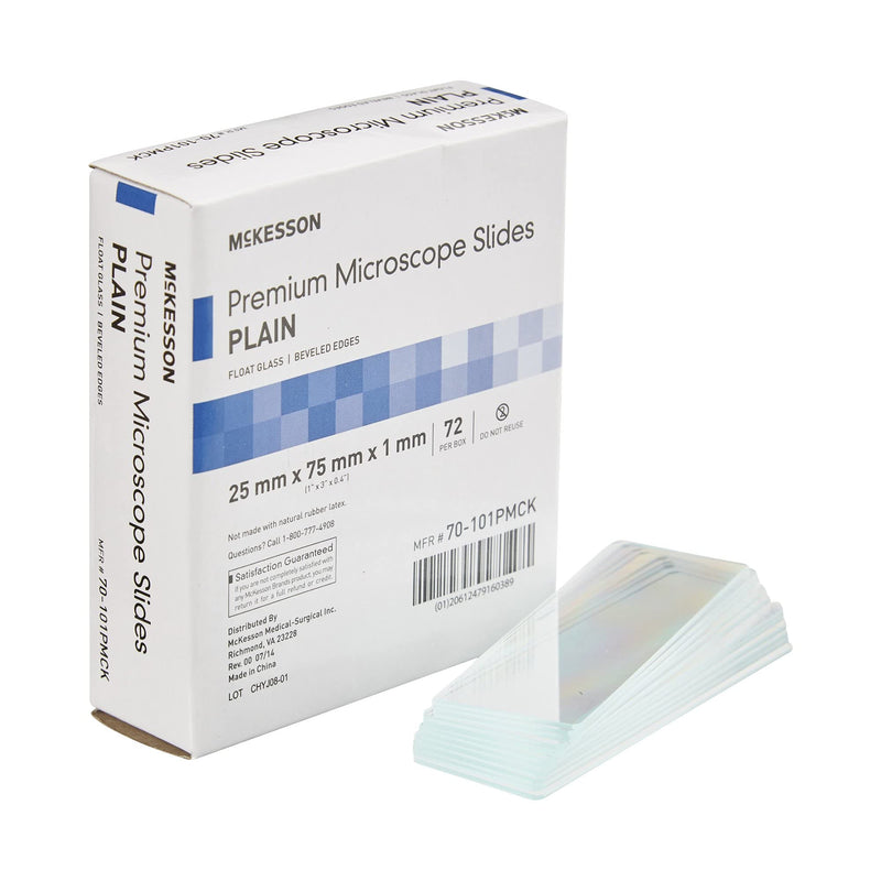 [AUSTRALIA] - McKesson Premium Microscope Slides, Plain, Float Glass, Beveled Edges, 25 mm x 75 mm x 1 mm, 72 Count 