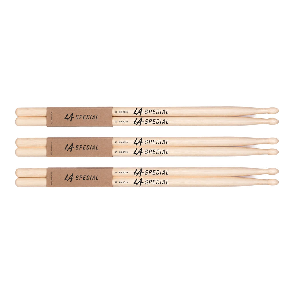 LA Specials 5B Hickory Drumsticks, Oval Wood Tip, Three Pairs Classic