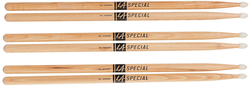 Promark LA Specials 5A Hickory Drumsticks with Nylon Tip, 3-Pack (LA5AN-3P)