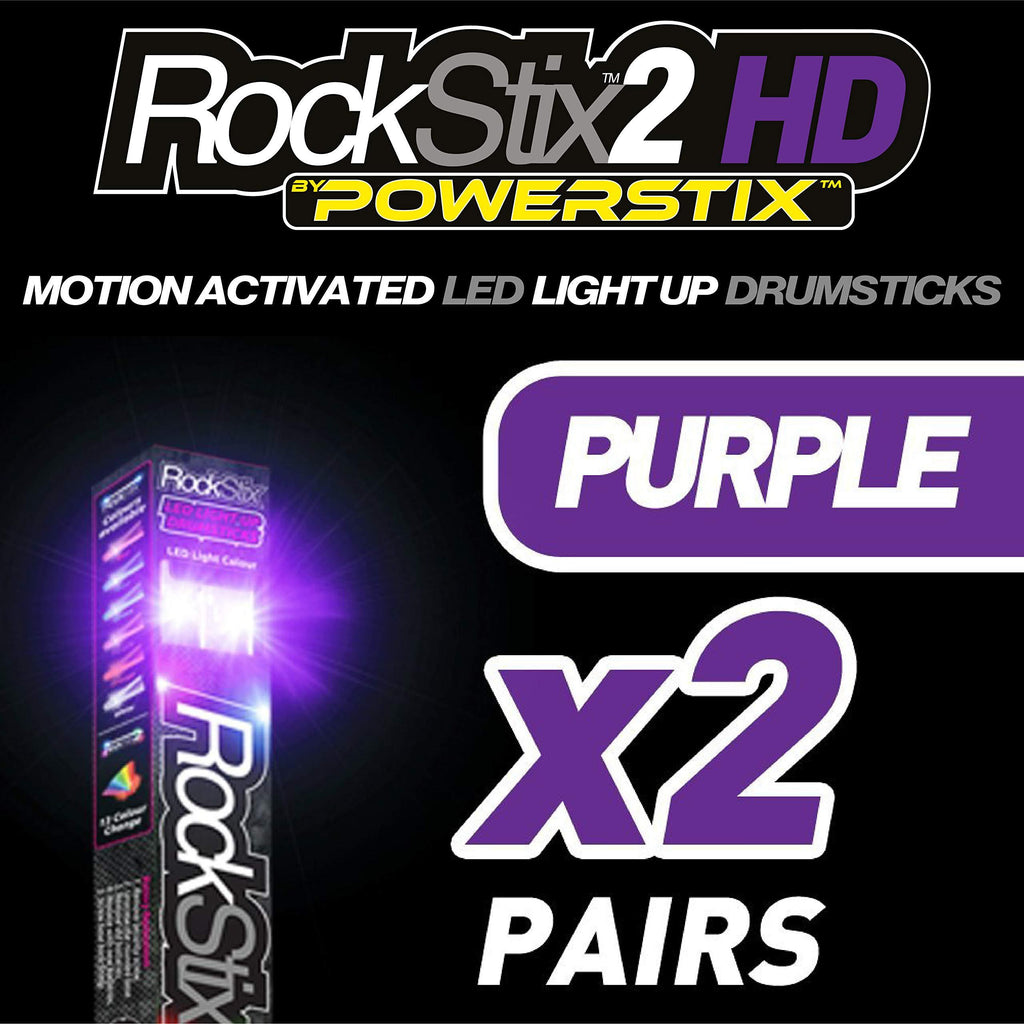 ROCKSTIX 2 HD DEEP PURPLE, BRIGHT LED LIGHT UP DRUMSTICKS, with fade effect, Set your gig on fire! (PURPLE TWIN PACK - 2 PAIRS)