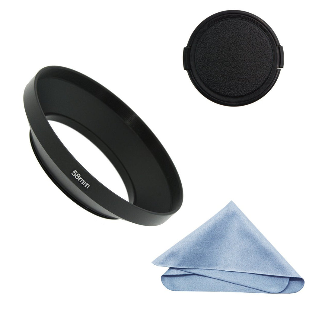 SIOTI Camera Wide Angle Metal Lens Hood with Cleaning Cloth and Lens Cap Compatible with Leica/Fuji/Nikon/Canon/Samsung Standard Thread Lens(58mm) 58mm