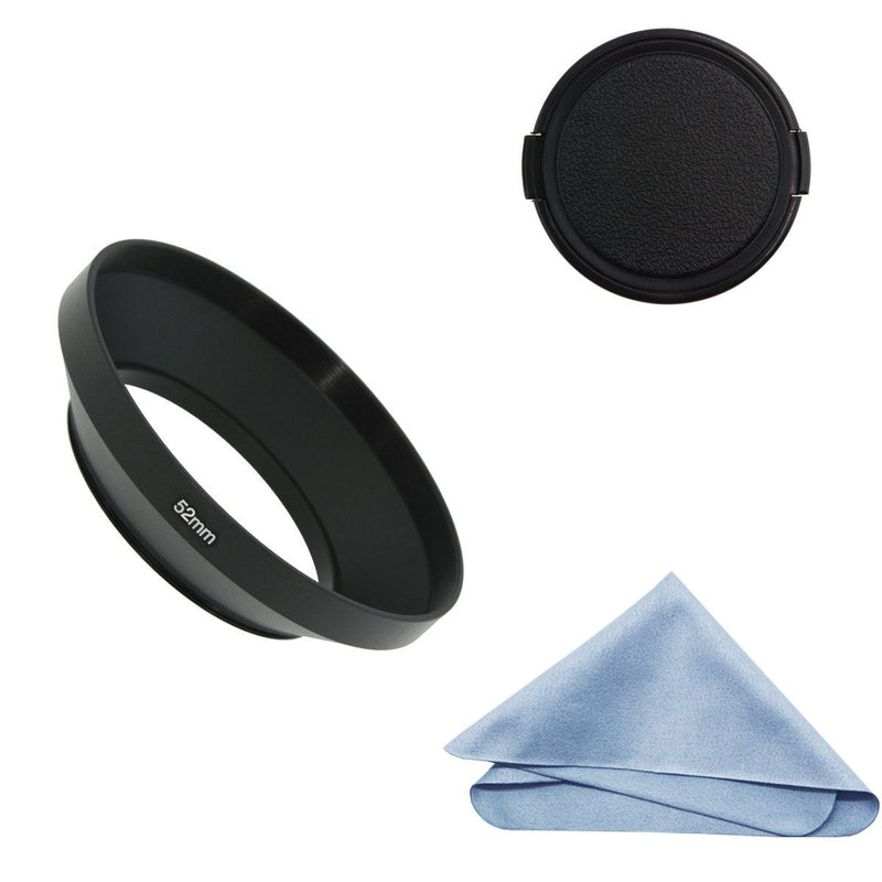 SIOTI Camera Wide Angle Metal Lens Hood with Cleaning Cloth and Lens Cap Compatible with Leica/Fuji/Nikon/Canon/Samsung Standard Thread Lens(52mm) 52mm