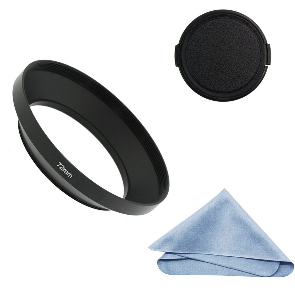 SIOTI Camera Wide Angle Metal Lens Hood with Cleaning Cloth and Lens Cap Compatible with Leica/Fuji/Nikon/Canon/Samsung Standard Thread Lens(72mm) 72mm