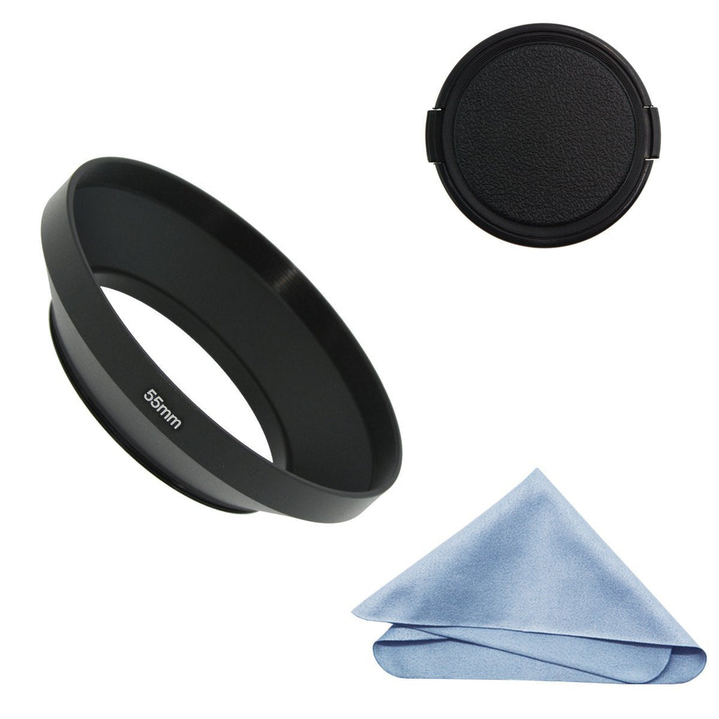 SIOTI Camera Wide Angle Metal Lens Hood with Cleaning Cloth and Lens Cap Compatible with Leica/Fuji/Nikon/Canon/Samsung Standard Thread Lens(55mm) 55mm