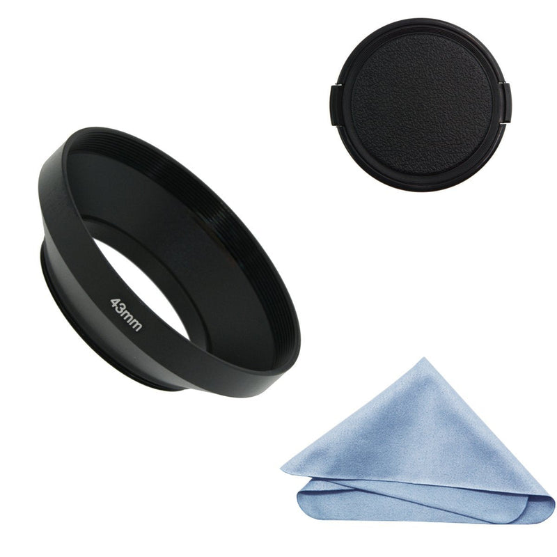 SIOTI Camera Wide Angle Metal Lens Hood with Cleaning Cloth and Lens Cap Compatible with Leica/Fuji/Nikon/Canon/Samsung Standard Thread Lens(43mm) 43mm