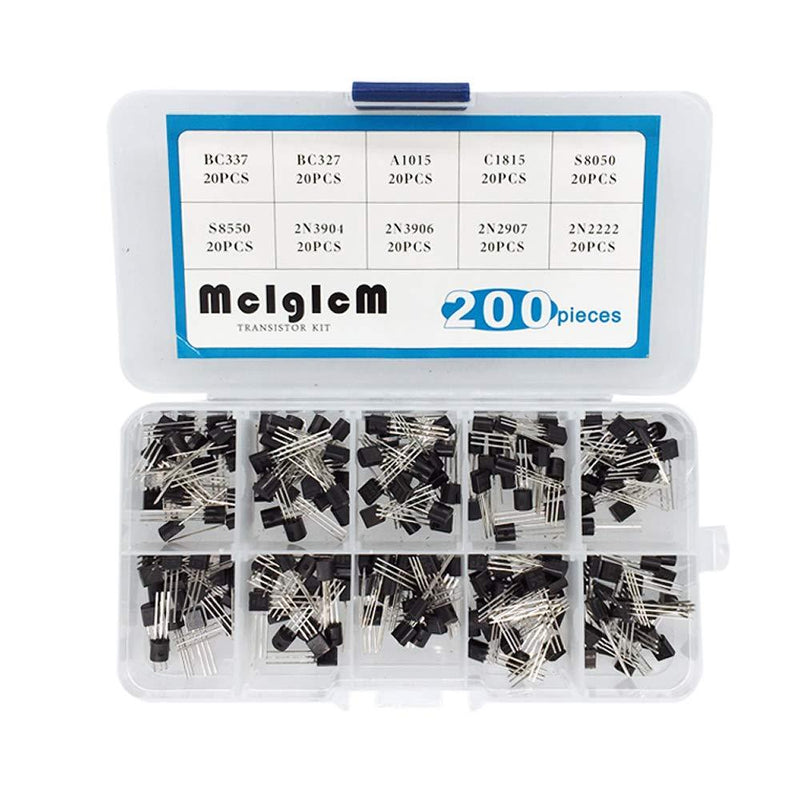 McIgIcM Transistor Kit, 200 Pcs 10 Values BC337 BC327 2N2222 2N2907 2N3904 2N3906 S8050 S8550 A1015 C1815 Assortment