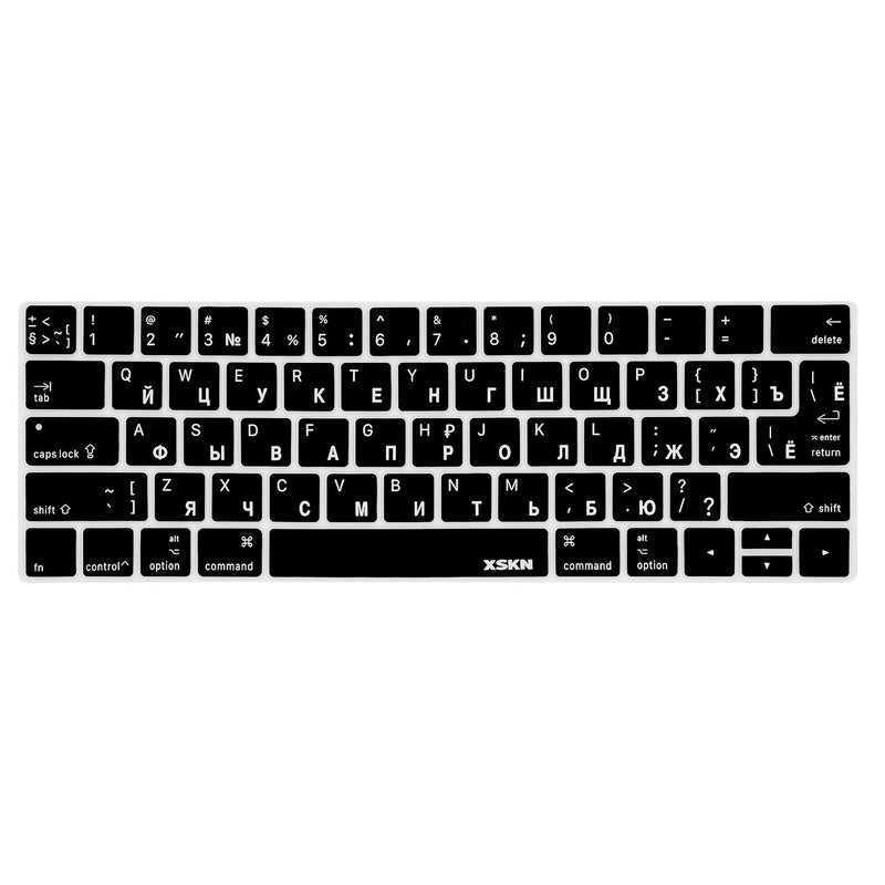 XSKN Russian Silicone Language Black Keyboard Skin Cover for for Touch Bar MacBook Pro 13" A1706 A1989 MacBookPro 15" A1707 A1990 Touch Bar Sticker Available in Both US and EU Versions