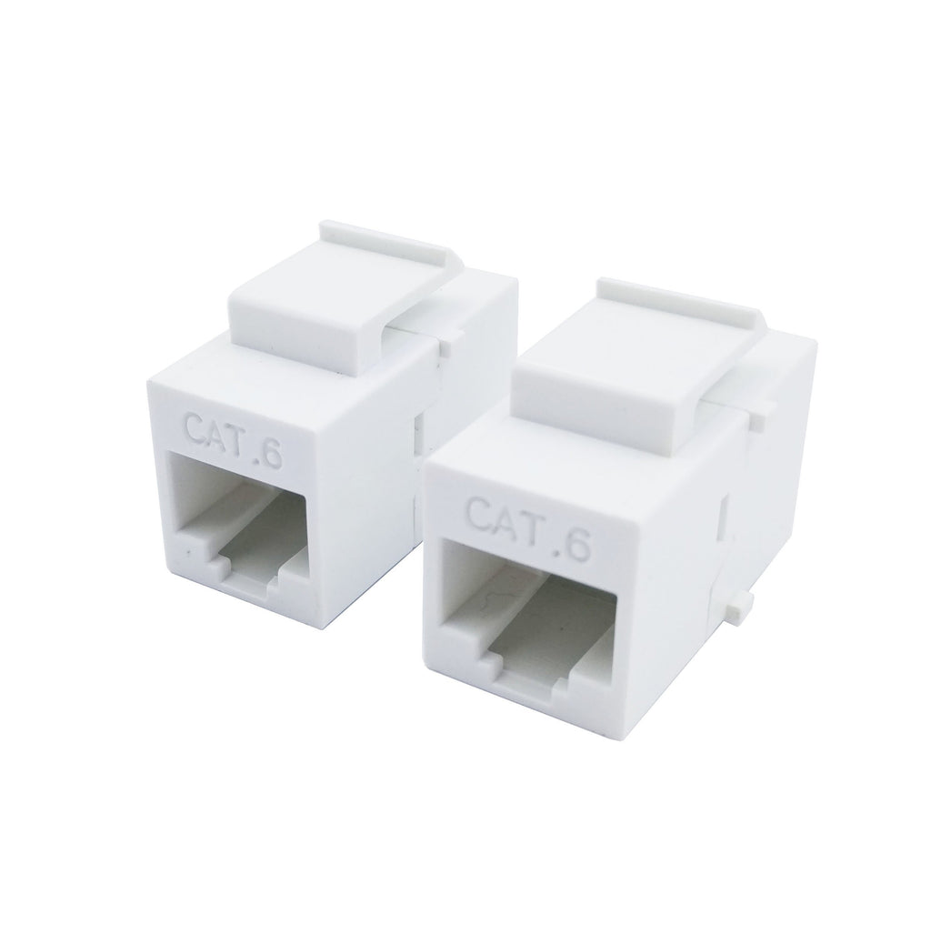 Poyiccot CAT6 RJ45 Keystone Coupler, (2-Pack) Ethernet Coupler RJ45 Connector CAT6 Female to Female Ethernet Connector CAT 6/5e/5 Double Jack 8P8C Extender Network Cable Inline Modular, White