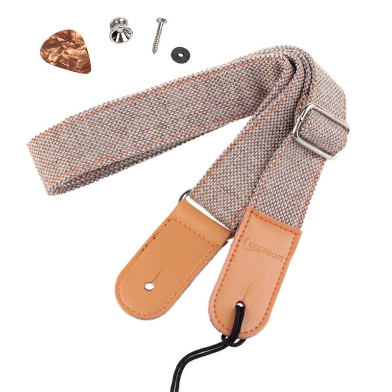 HOT SEAL Linen Style Adjustable Genuine Uke Leather Metal Hook Ukulele Strap Strong Back Straps (Linen Light Brown) Linen Light Brown