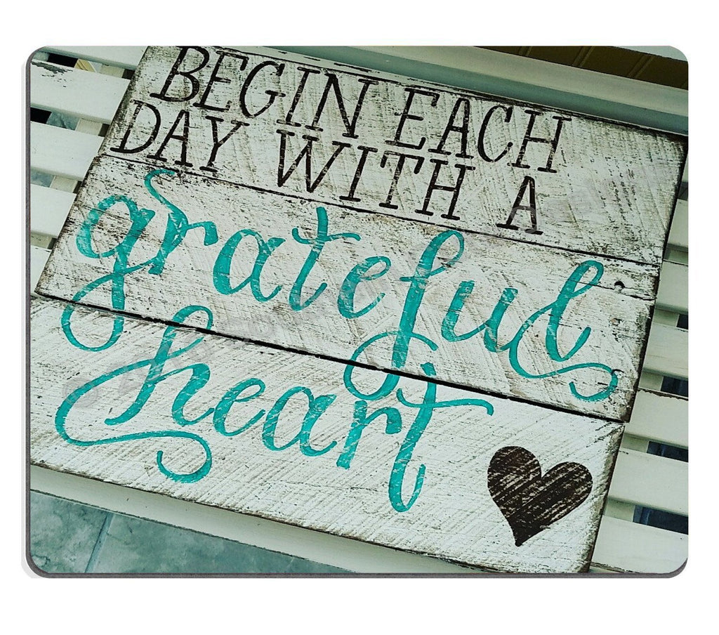 Wknoon Gaming Mouse Pad Custom, Begin Each Day with A Grateful Heart Quotes Rustic Turquoise Wood Design, Inspirational Bible Verse Scripture Quote Mouse Pads
