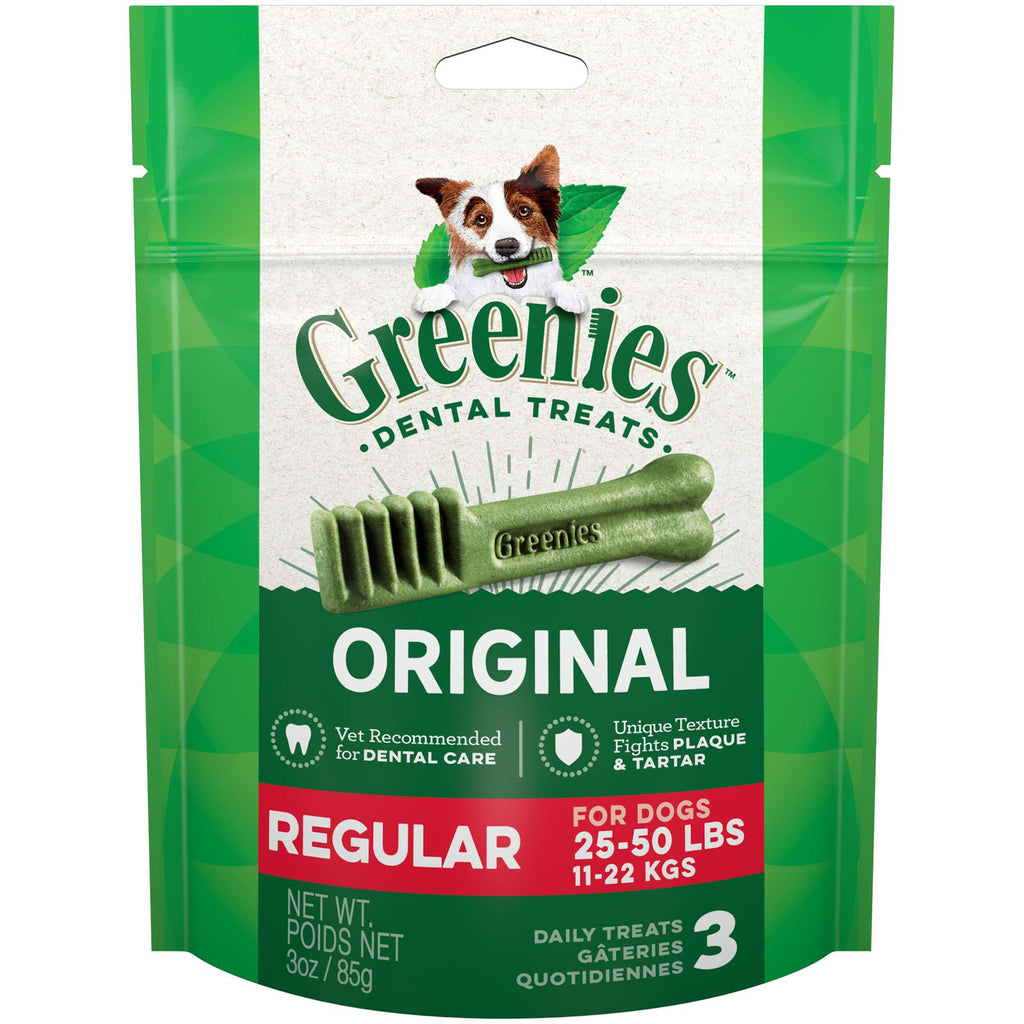 Greenies Original Regular Natural Dental Dog Treats (25-50lb. Dogs) 3 Treats