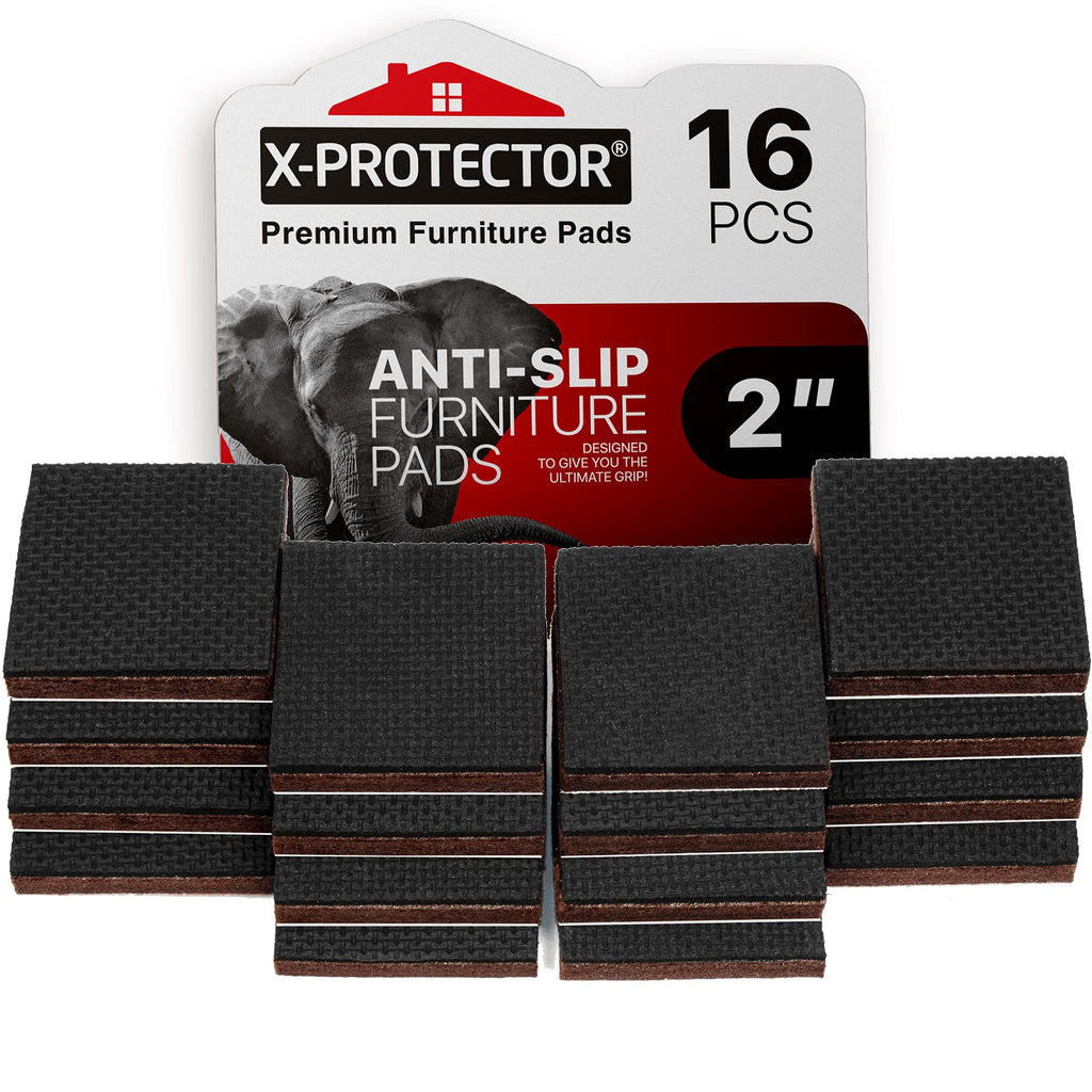 X-PROTECTOR NON SLIP FURNITURE PADS – PREMIUM 16 pcs 2” Furniture Grippers! Best SelfAdhesive Rubber Feet Furniture Feet – Ideal Non Skid Furniture Pad Floor Protectors for Fix in Place Furniture 16 Square 2 inch