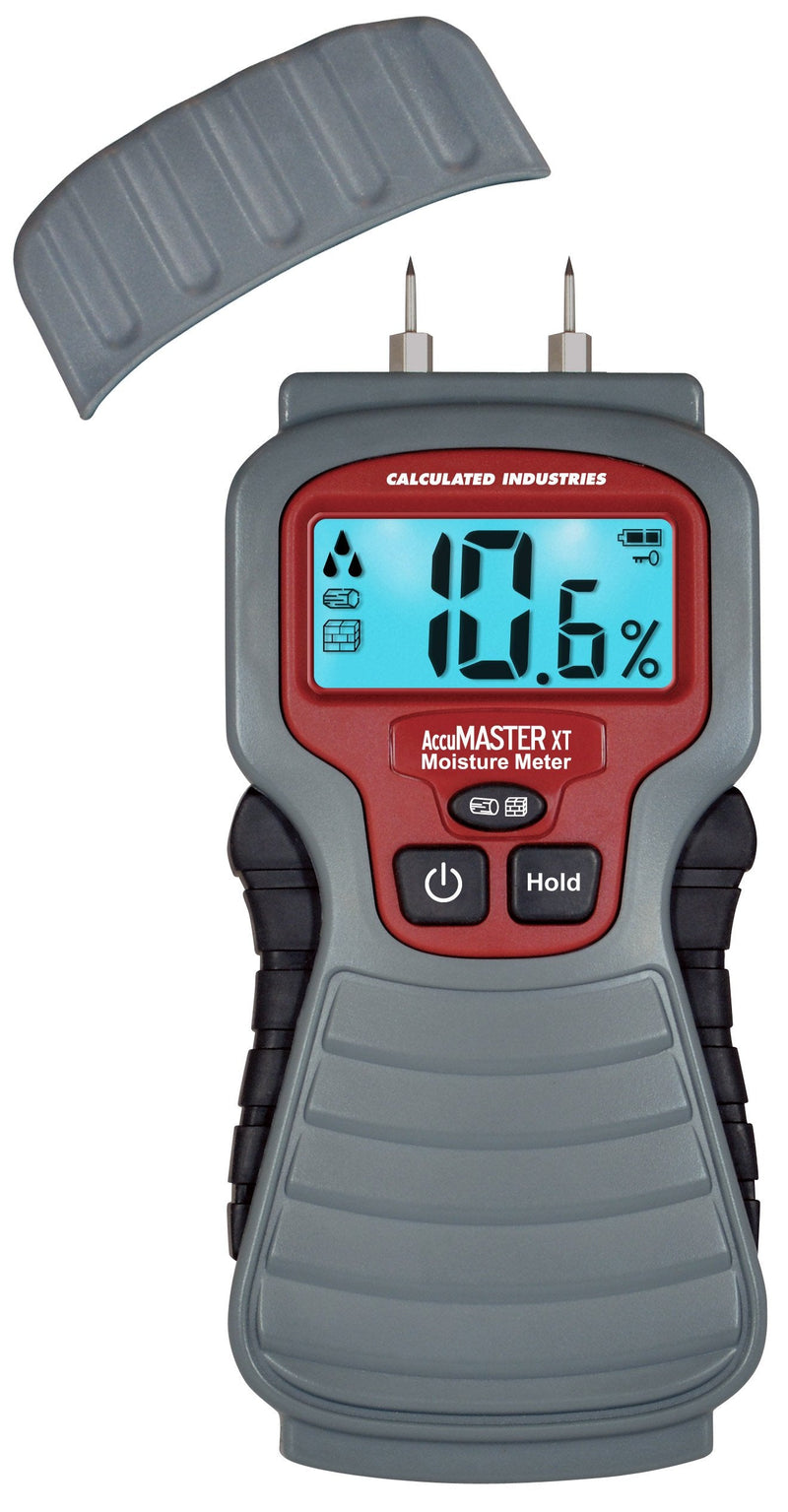 Calculated Industries 7440 AccuMASTER XT Digital Moisture Meter | Handheld |Pin Type | Backlit LCD Display | Detects Leaks, Damp and Moisture in Wood, Walls, Ceilings, Carpet and Firewood Pin-Type, Backlit LCD Sensors