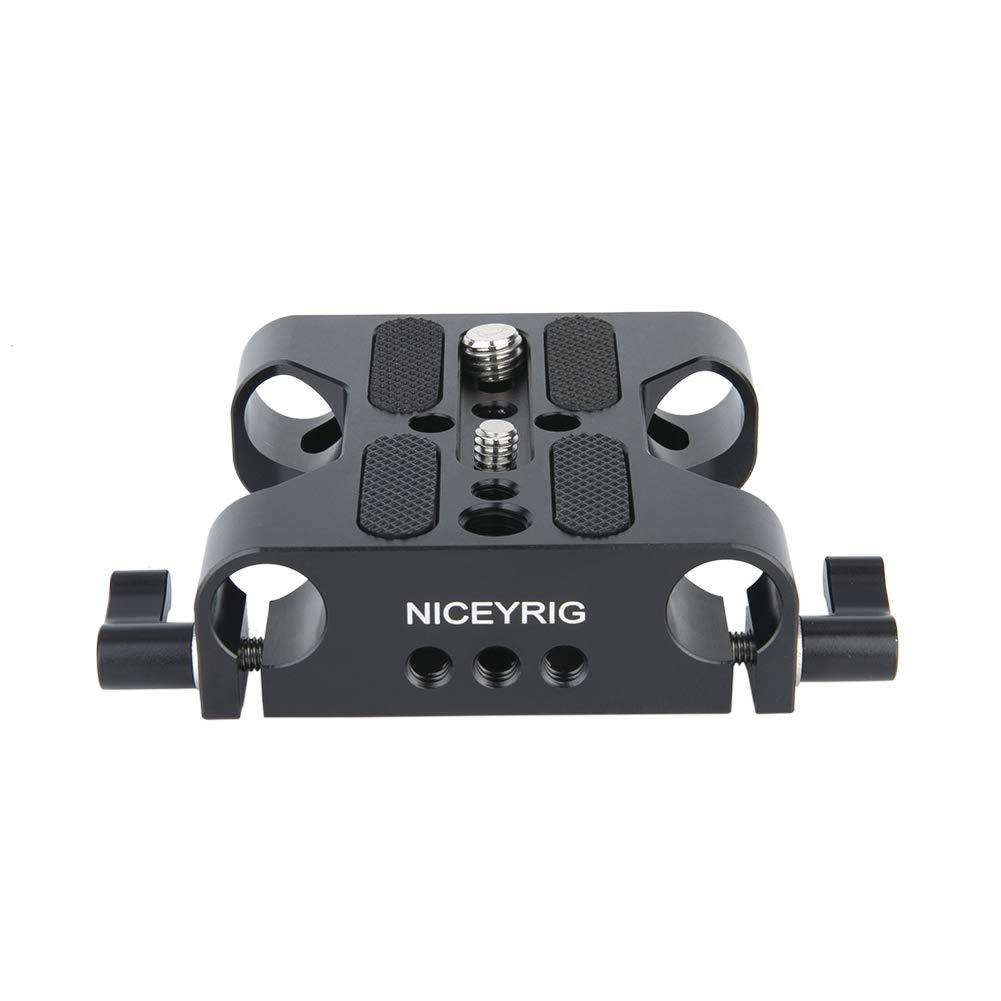 NICEYRIG Multipurpose Camera Base Plate with 15mm Rod Rail Clamp for DSLR Rig Support System