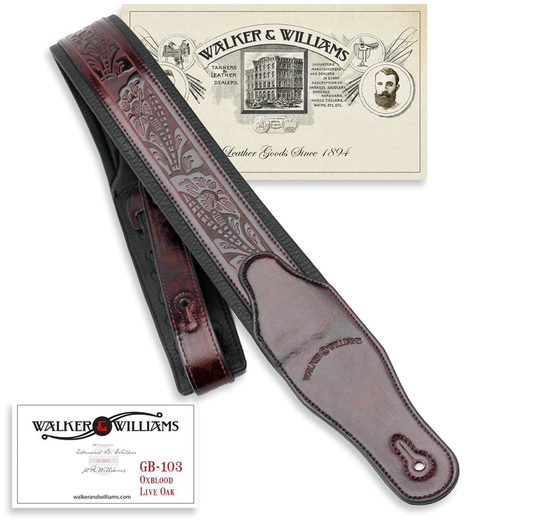 Walker & Williams GB-103 Oxblood Brown Padded Strap Live Oak Pattern