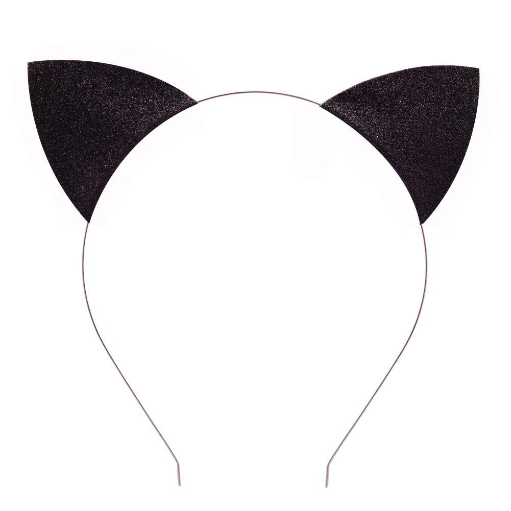 Merroyal Glitter Cat Ears Headband Halloween Fancy Dress Cat Woman Hairband Cosplay (Black) Black