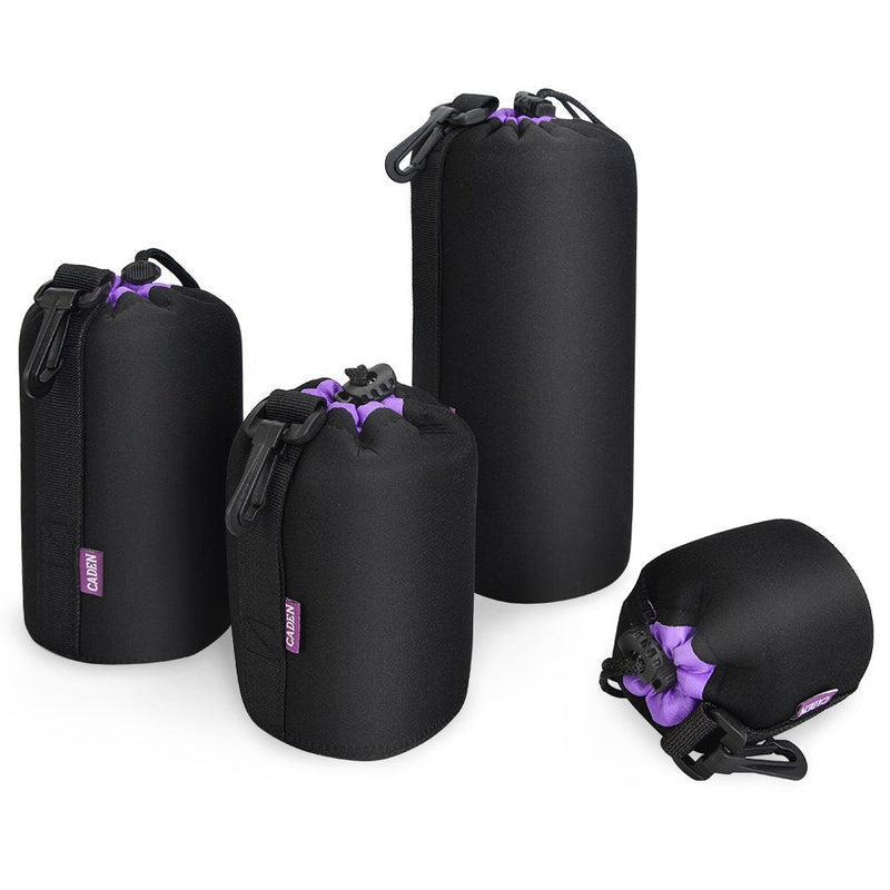 CADeN Lens Pouch Set 4 Pack Replacement Compatible for Canon, Nikon, Sony, Pentax, Olympus (Small, Medium, Large, X Large) Camera Lens Case Bag Thick Protective Neoprene Pouch Soft Plush for DSLR Lens 4pcsSMLXL Set
