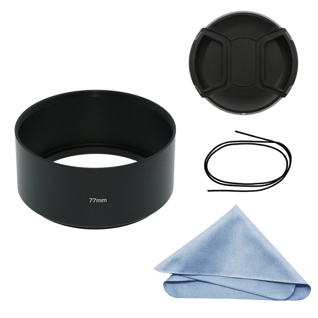SIOTI Camera Long Focus Metal Lens Hood with Cleaning Cloth and Lens Cap Compatible with Leica/Fuji/Nikon/Canon/Samsung Standard Thread Lens 77mm