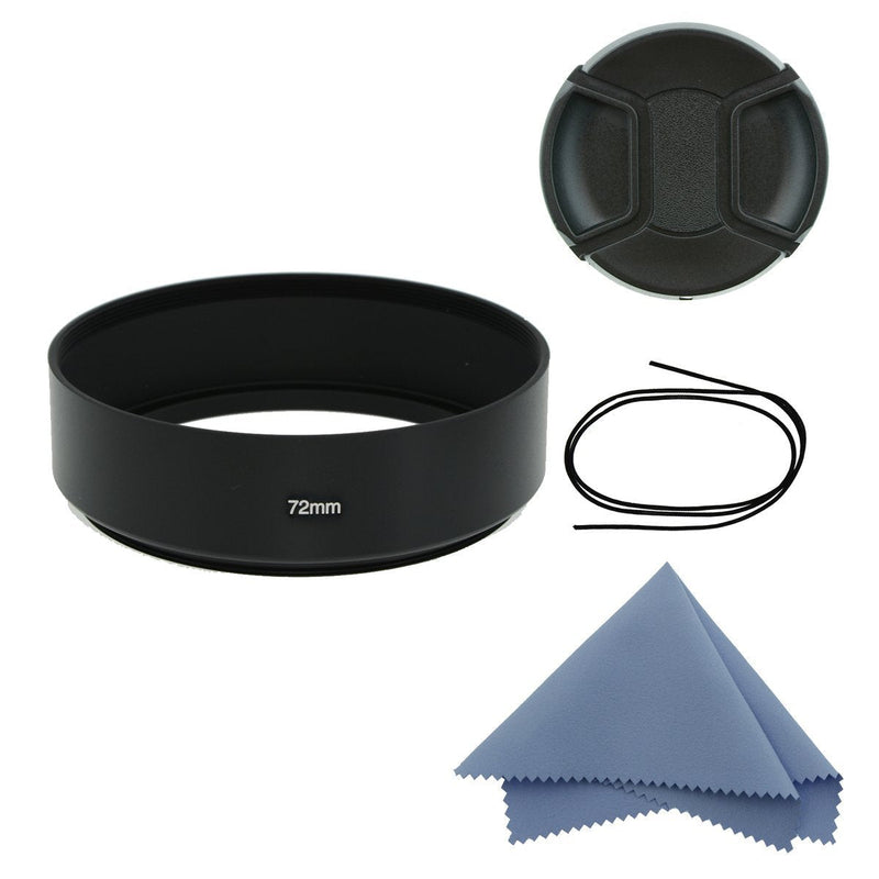 SIOTI Camera Standard Focus Metal Lens Hood with Cleaning Cloth and Lens Cap Compatible with Leica/Fuji/Nikon/Canon/Samsung Standard Thread Lens 72mm
