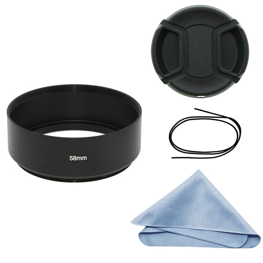 SIOTI Camera Standard Focus Metal Lens Hood with Cleaning Cloth and Lens Cap Compatible with Leica/Fuji/Nikon/Canon/Samsung Standard Thread Lens 58mm