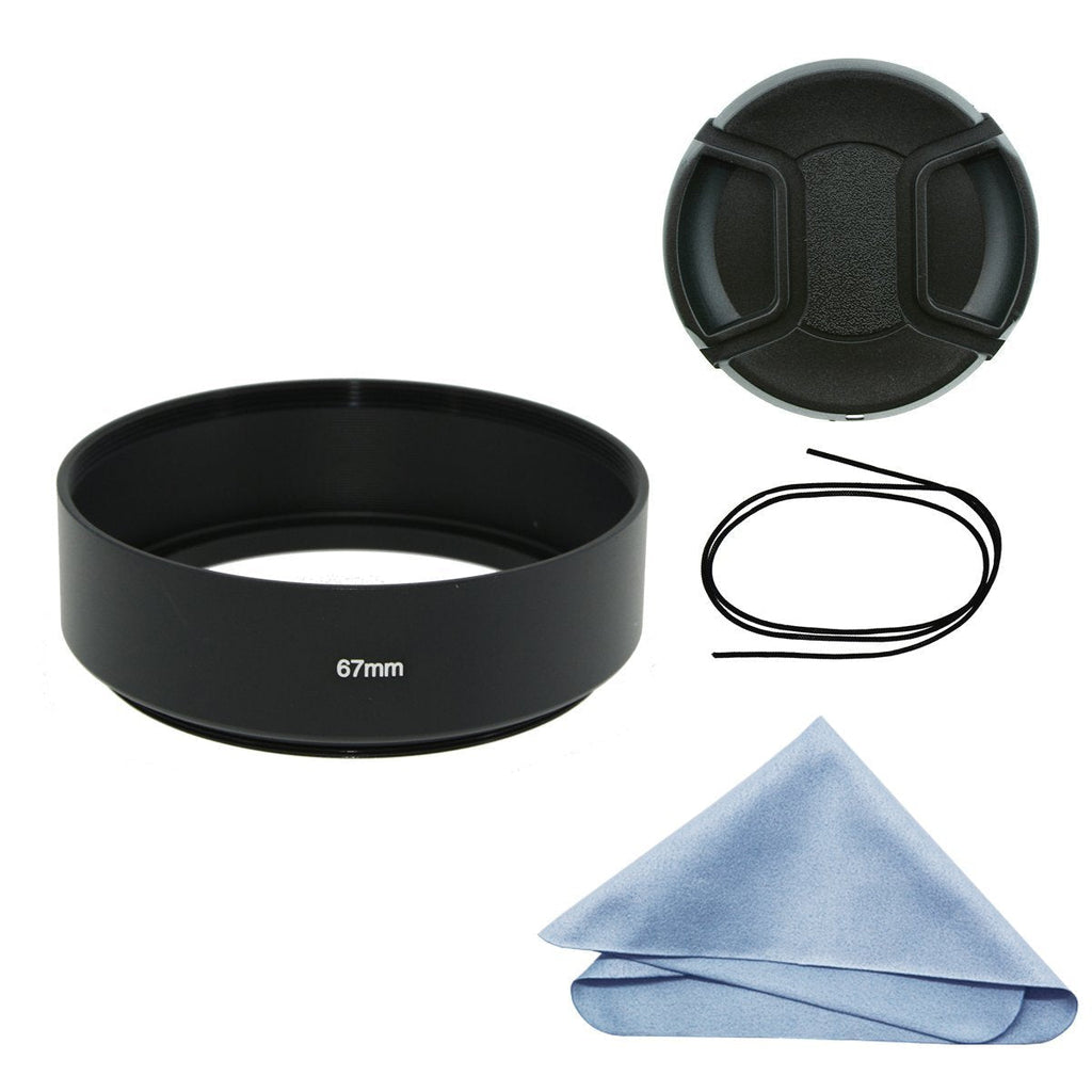 SIOTI Camera Standard Focus Metal Lens Hood with Cleaning Cloth and Lens Cap Compatible with Leica/Fuji/Nikon/Canon/Samsung Standard Thread Lens 67mm