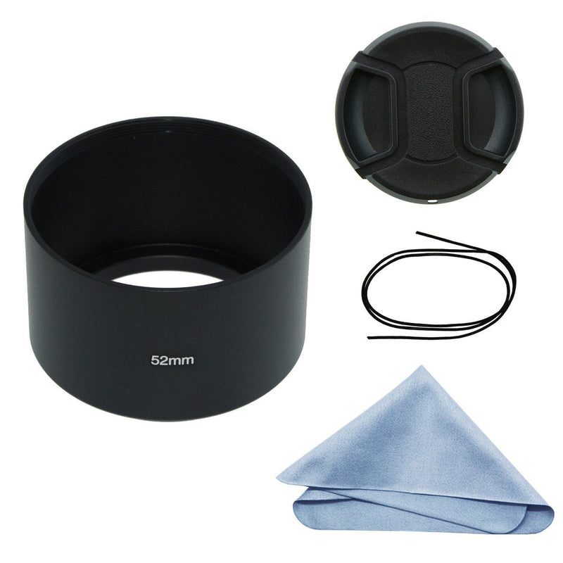 SIOTI Camera Long Focus Metal Lens Hood with Cleaning Cloth and Lens Cap Compatible with Leica/Fuji/Nikon/Canon/Samsung Standard Thread Lens 52mm