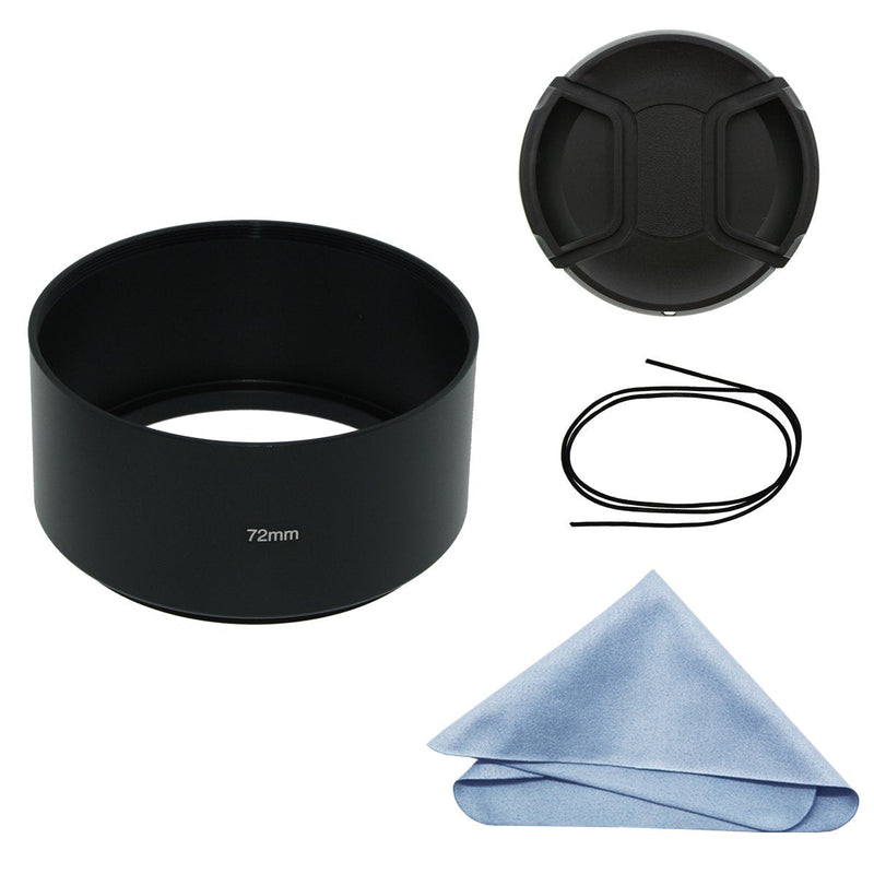 SIOTI Camera Long Focus Metal Lens Hood with Cleaning Cloth and Lens Cap Compatible with Leica/Fuji/Nikon/Canon/Samsung Standard Thread Lens 72mm