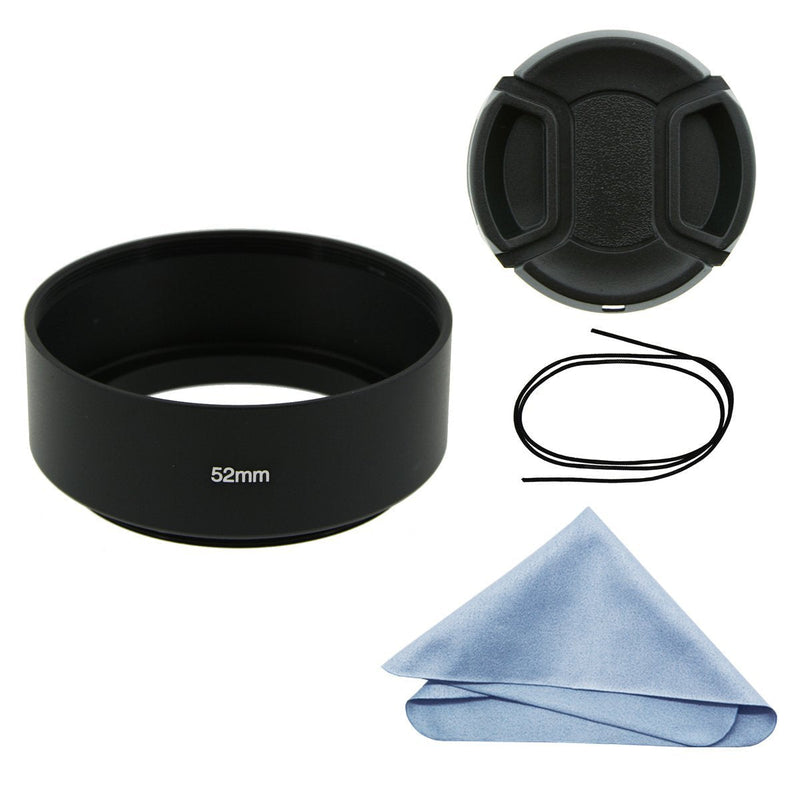 SIOTI Camera Standard Focus Metal Lens Hood with Cleaning Cloth and Lens Cap Compatible with Leica/Fuji/Nikon/Canon/Samsung Standard Thread Lens 52mm