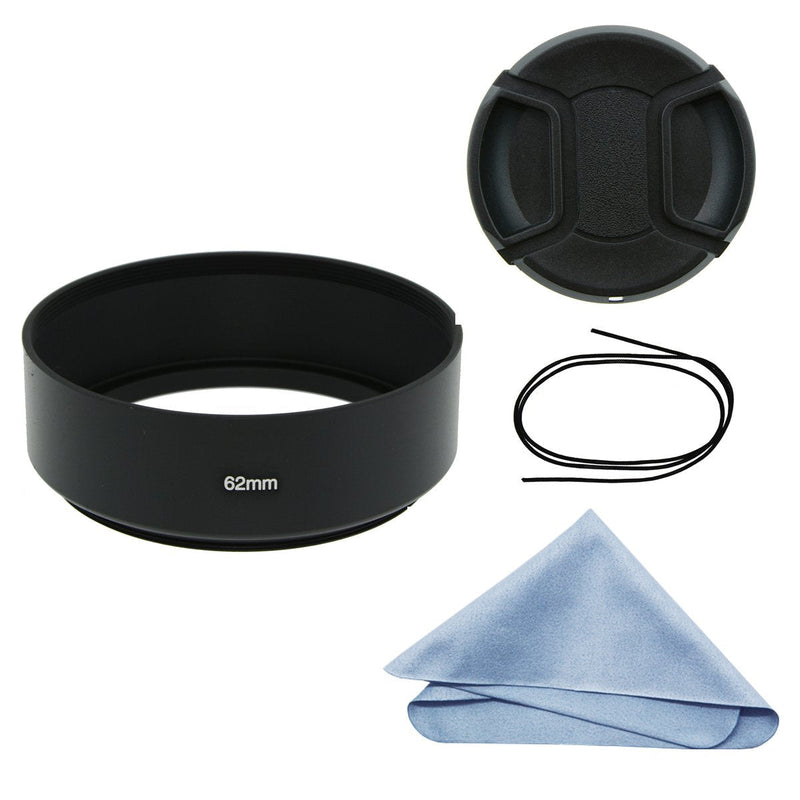 SIOTI Camera Standard Focus Metal Lens Hood with Cleaning Cloth and Lens Cap Compatible with Leica/Fuji/Nikon/Canon/Samsung Standard Thread Lens 62mm