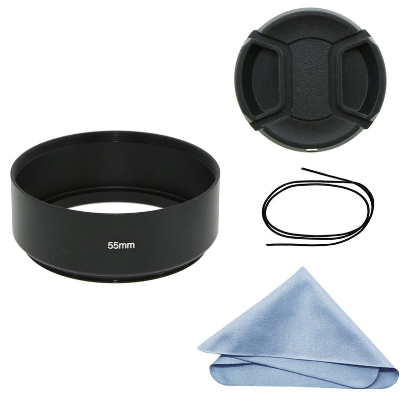 SIOTI Camera Standard Focus Metal Lens Hood with Cleaning Cloth and Lens Cap Compatible with Leica/Fuji/Nikon/Canon/Samsung Standard Thread Lens 55mm