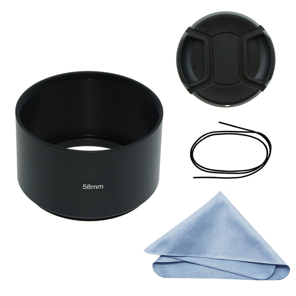 SIOTI Camera Long Focus Metal Lens Hood with Cleaning Cloth and Lens Cap Compatible with Leica/Fuji/Nikon/Canon/Samsung Standard Thread Lens 58mm