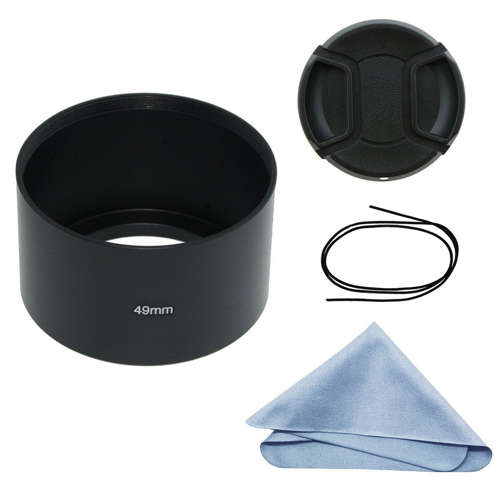 SIOTI Camera Long Focus Metal Lens Hood with Cleaning Cloth and Lens Cap Compatible with Leica/Fuji/Nikon/Canon/Samsung Standard Thread Lens 49mm