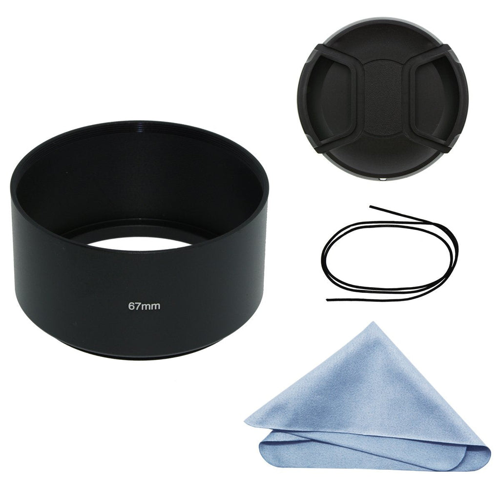 SIOTI Camera Long Focus Metal Lens Hood with Cleaning Cloth and Lens Cap Compatible with Leica/Fuji/Nikon/Canon/Samsung Standard Thread Lens 67mm