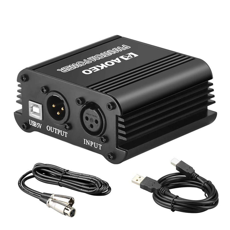 [AUSTRALIA] - Aokeo 48V Phantom Power Supply Powered by USB Plug in, Included with 8 feet USB Cable, Bonus + XLR 3 Pin Microphone Cable for Any Condenser Microphone Music Recording Equipment … 