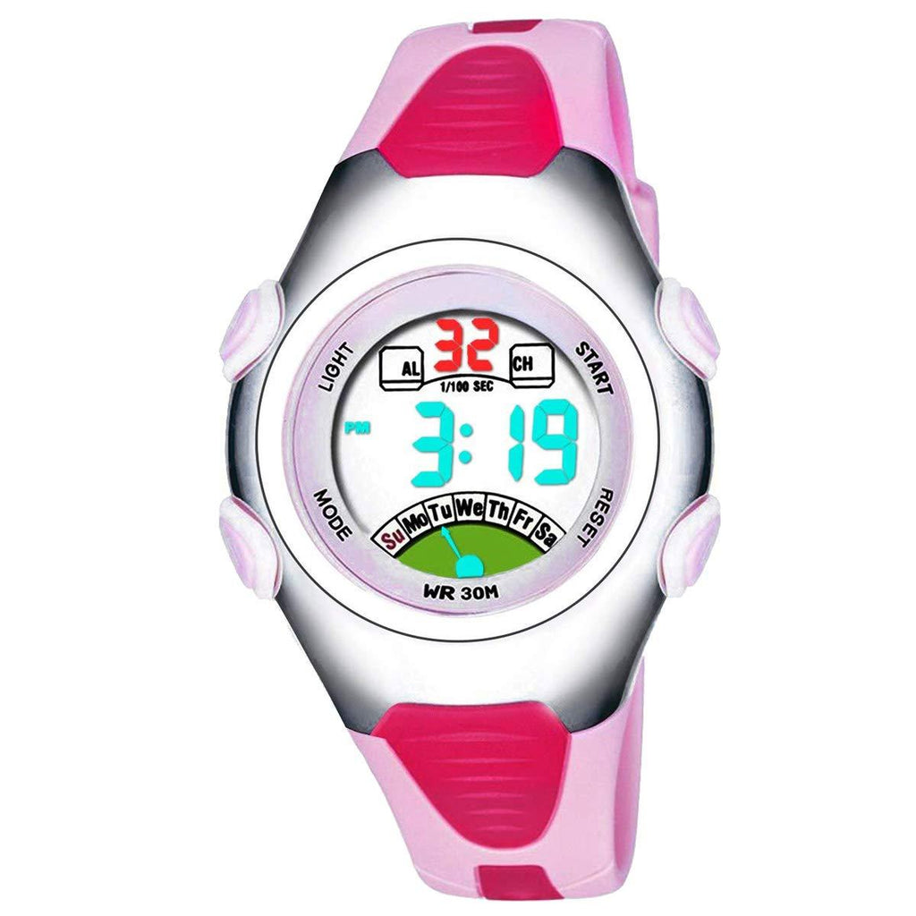 PASNEW Kids Digital Sport Watch for Girls Boys, Waterproof Electrical Watches with Luminous Alarm Stopwatch Child Wristwatch for Ages 3-9 Pink