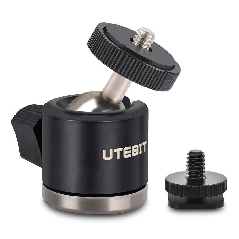 UTEBIT Ball Head with 1/4" Hotshoe Camera Mount Adapter 360 Degree Rotatable Aluminum Tripod Head for DSLR Cameras HTC Vive Tripods Monopods Camcorder Light Stand, Max. Load 6.6lbs