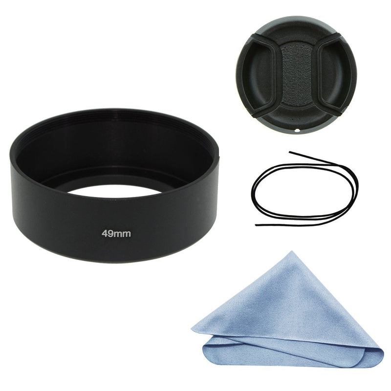 SIOTI Camera Standard Focus Metal Lens Hood with Cleaning Cloth and Lens Cap Compatible with Leica/Fuji/Nikon/Canon/Samsung Standard Thread Lens 49mm