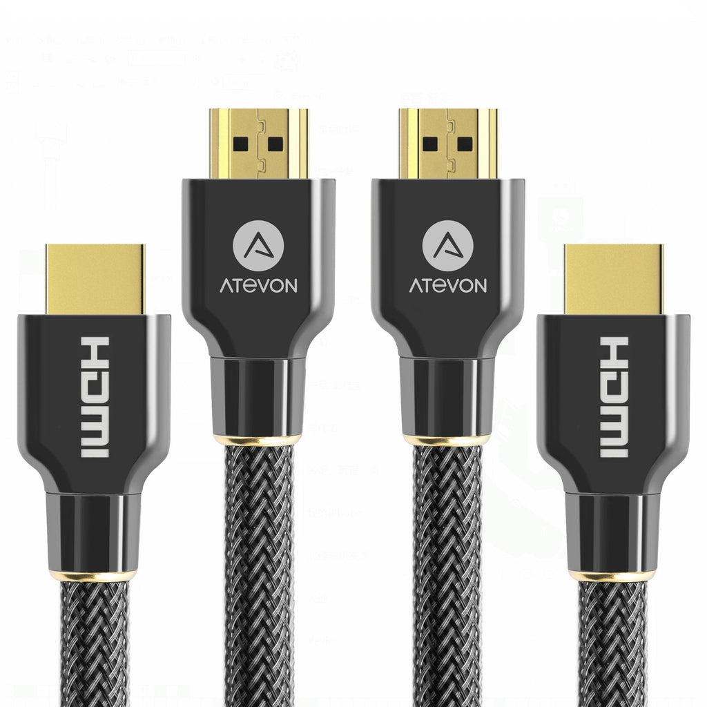 4K HDMI Cable 6ft (2-Pack) - Atevon High Speed 18Gbps HDMI 2.0 Cable - HDCP 2.2-4K HDR, 3D, 2160P, 1080P, Ethernet - 28AWG Braided HDMI Cord - Audio Return Compatible with TV, PC, Blu-ray Player