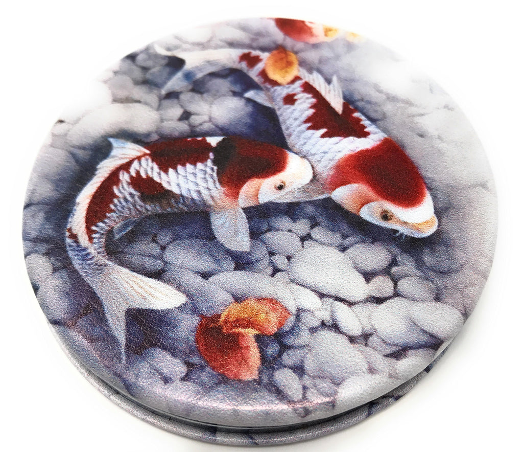 Value Arts Japanese Koi Purse Compact Travel Makeup Mirror and Magnification, 2.75 Inches Diameter