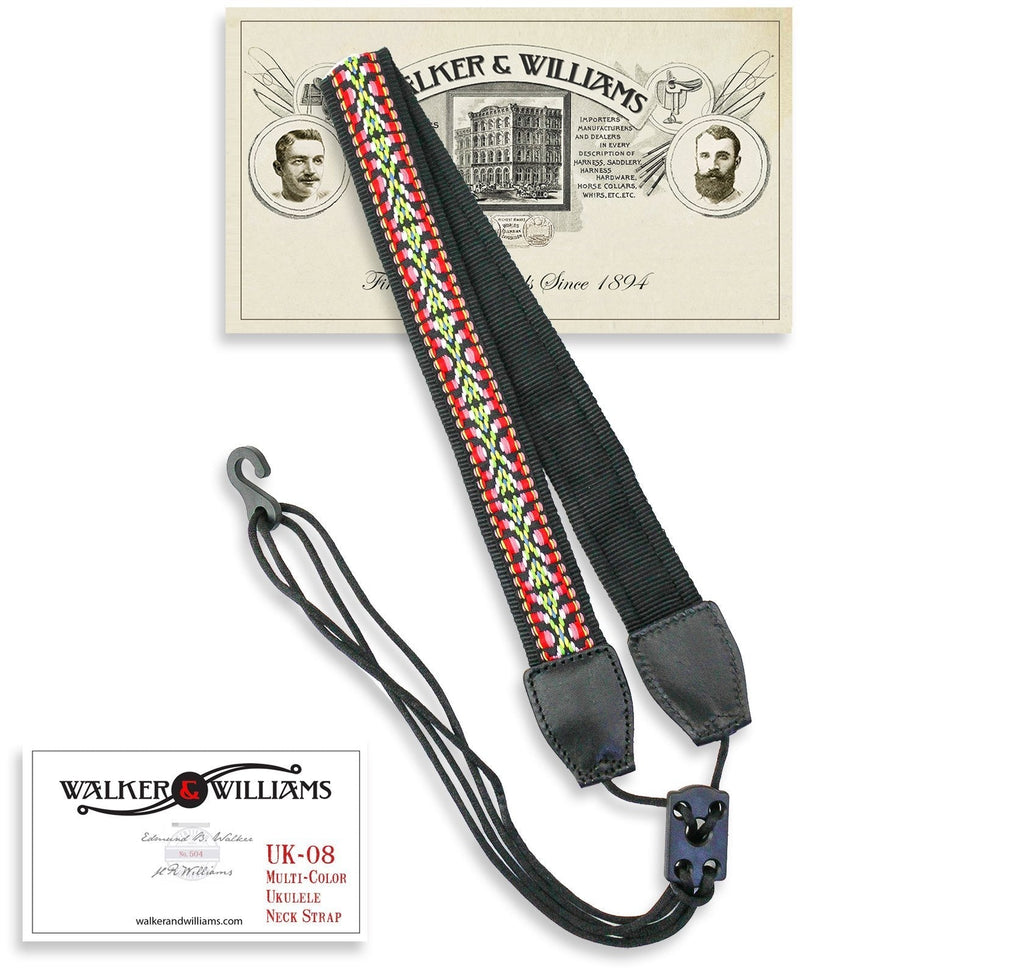 Walker & Williams UK-08 Multi-Color Woven Cotton & Nylon Adjustable Ukulele Strap for Any Size Uke