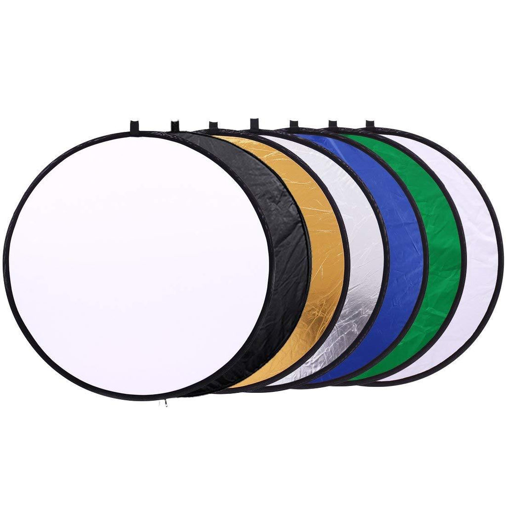 Photography Reflector 12" / 30cm 7-in-1 Collapsible Multi-Disc Light Reflectors with Bag - Translucent, Gold, Silver, Blue,Green,Black and White 12inch 7in1