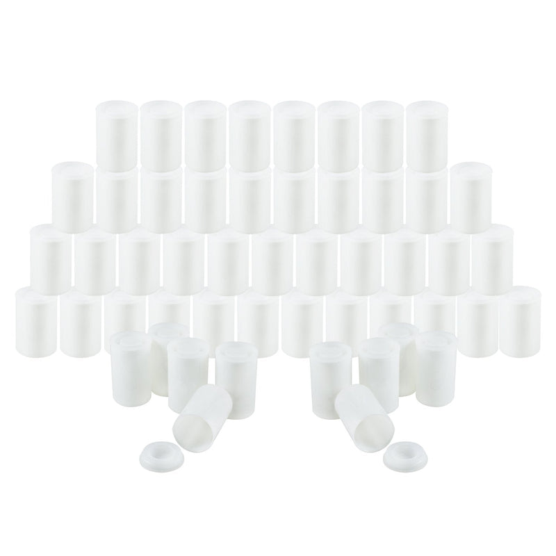 Houseables Film Canisters w/ Caps, 60 Pk, 35MM Empty Camera Reel Containers, for Rockets, White, 8 OZ, 2" H, 1" W, Plastic, Films Developing Processing Tube, Roll Case, Small Accessories, Storage 60 Pack