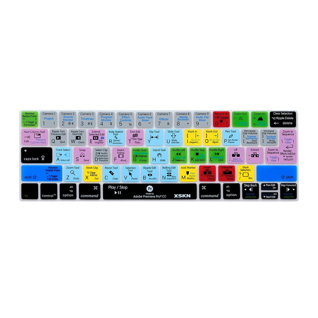XSKN Premiere Pro CC Keyboard Skin for Touch Bar MacBook Pro 13 15 Retina Display A1706 A1989 A1707 A1990(2016 Release, Touch Bar Sticker Gift) Functional Shortcut Silicone Keyboard Cover