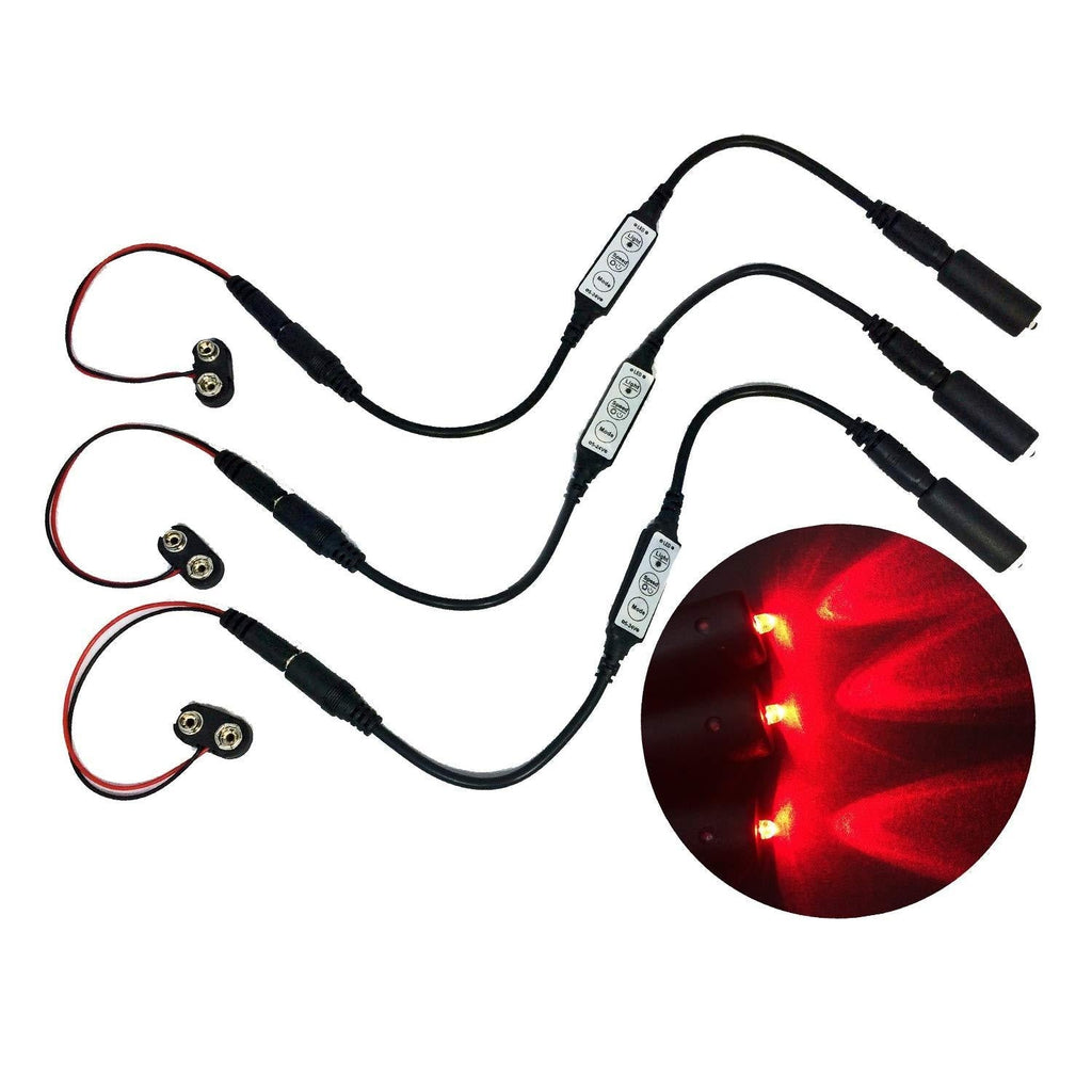 [AUSTRALIA] - 3 pack red LED micro effect light kit with flash blink strobe flicker dimmer control 9 volt battery operated for props scenery – narrow spotlight beam 