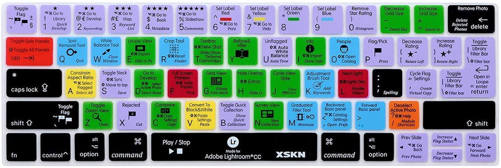 XSKN Adobe Lightroom Shortcut Keyboard Skin for Touch Bar MacBook Pro 13 15 Retina A1706 A1989 A1707 A1990 (2016 Release, Touch Bar Sticker Gift) Functional Silicone Keyboard Cover