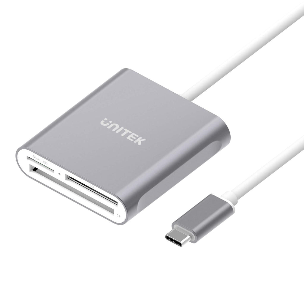 Unitek USB C SD Card Reader, Aluminum 3-Slot USB 3.0 Type-C Flash Memory Card Reader for USB C Device, Supports SanDisk Compact Flash Memory Card and Lexar Professional CompactFlash Card - Grey SD+TF+CF